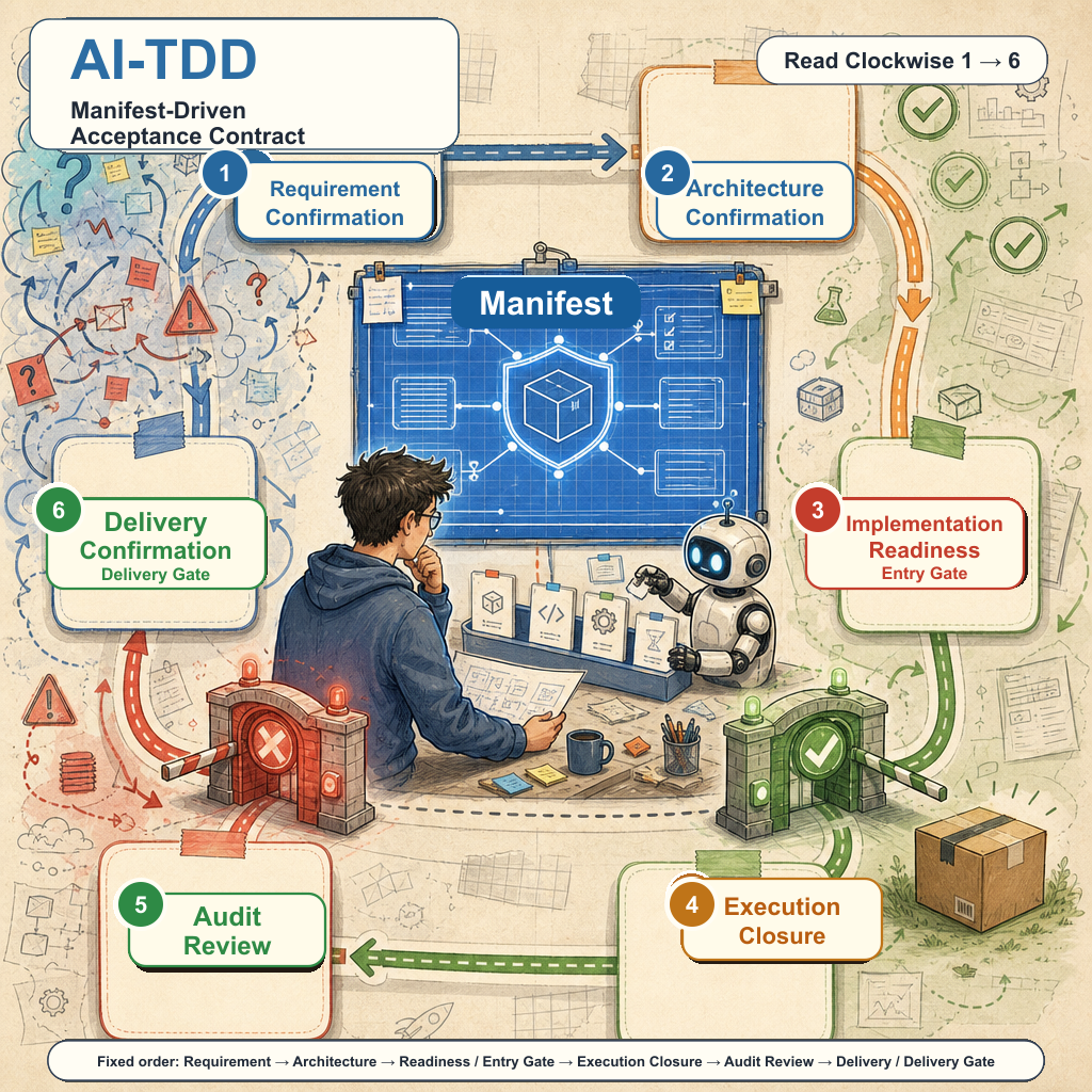 Cover illustration: AI-TDD: Requirement Contracts and Multi-Dimensional Evidence Acceptance