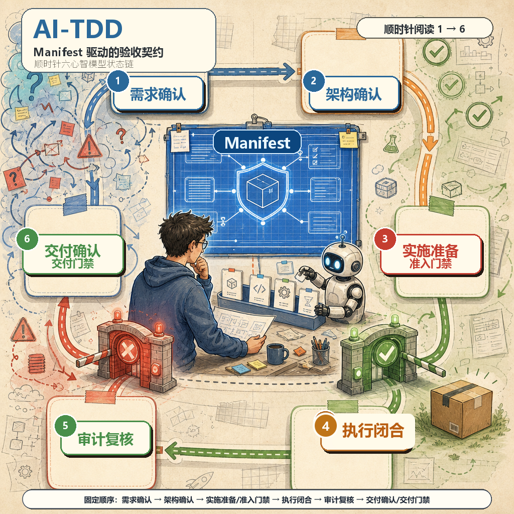 封面感插图：AI-TDD: 需求契约驱动与多维证据链验收框架